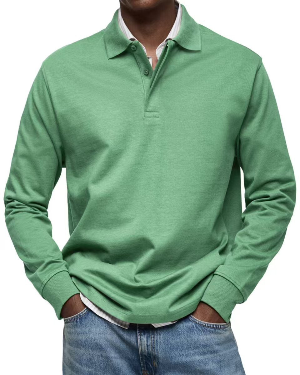 Mens Long Sleeve Button Lapel Polo Shirt