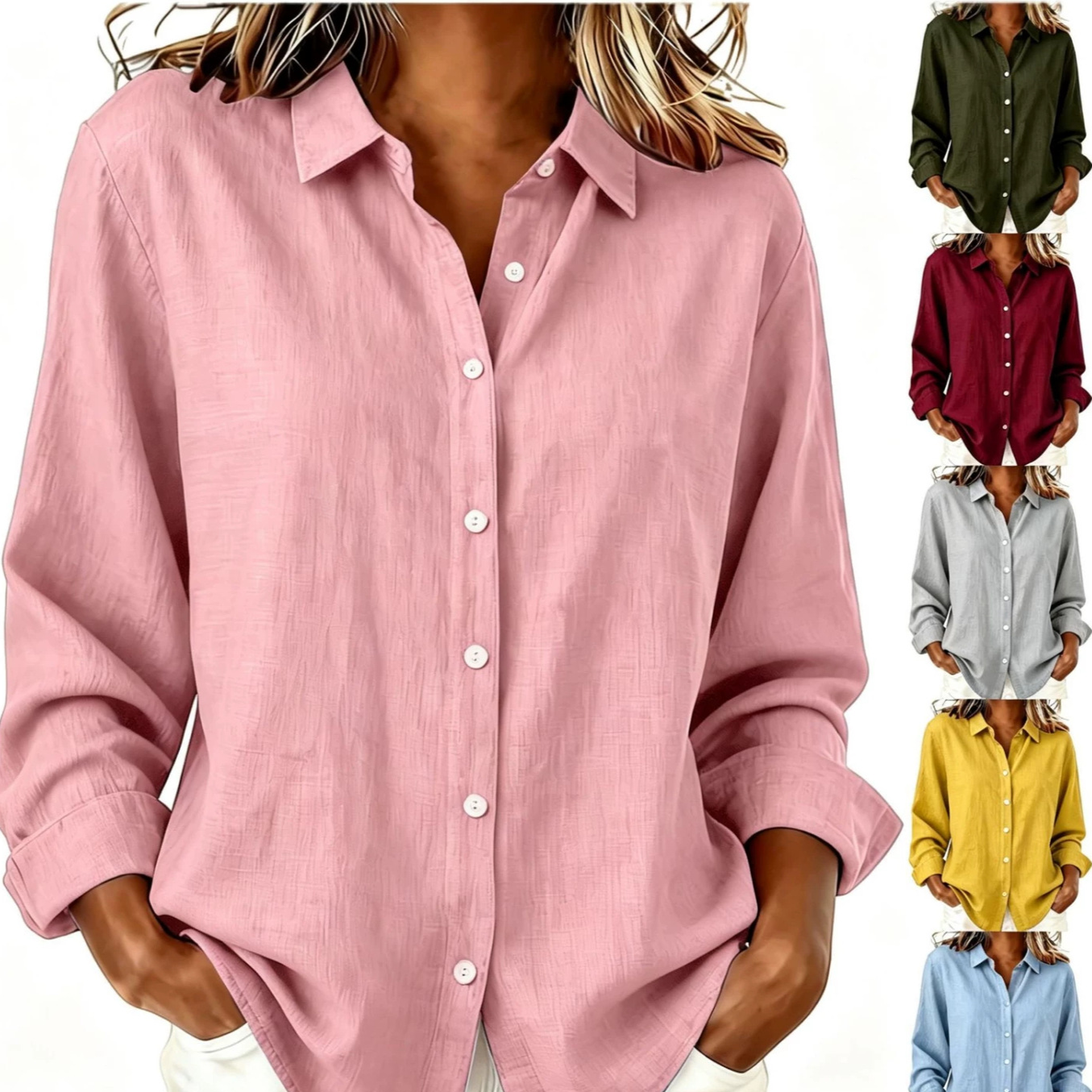 Spring and Summer Lapel Loose Tops Cardigan Long-Sleeved Cotton and Linen Shirts