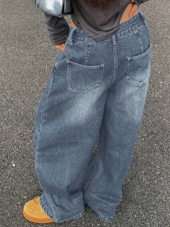Loose Wide-Leg Floor-Length Jeans