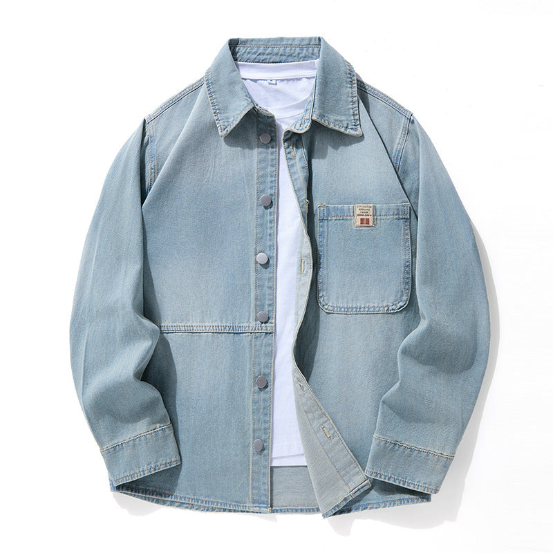 Mens Retro Denim Shirt Loose Casual Long Sleeve Washed Top