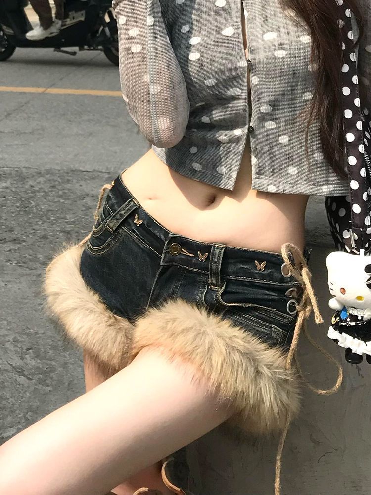 Distressed Denim Shorts High Waist Wide Leg