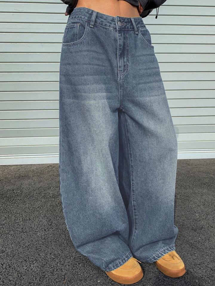 Loose Wide-Leg Floor-Length Jeans