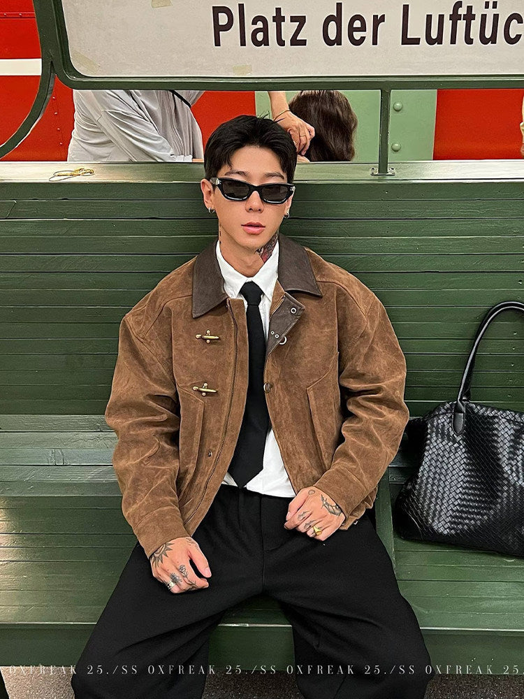 Mens Faux Suede Work Jacket with Airplane Buckle
