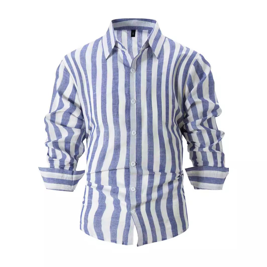 Mens Casual Long Sleeve Striped Loose Fit Shirt