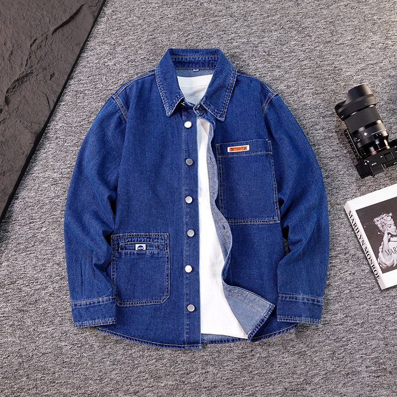 Mens Retro Denim Shirt Loose Casual Long Sleeve Washed Top