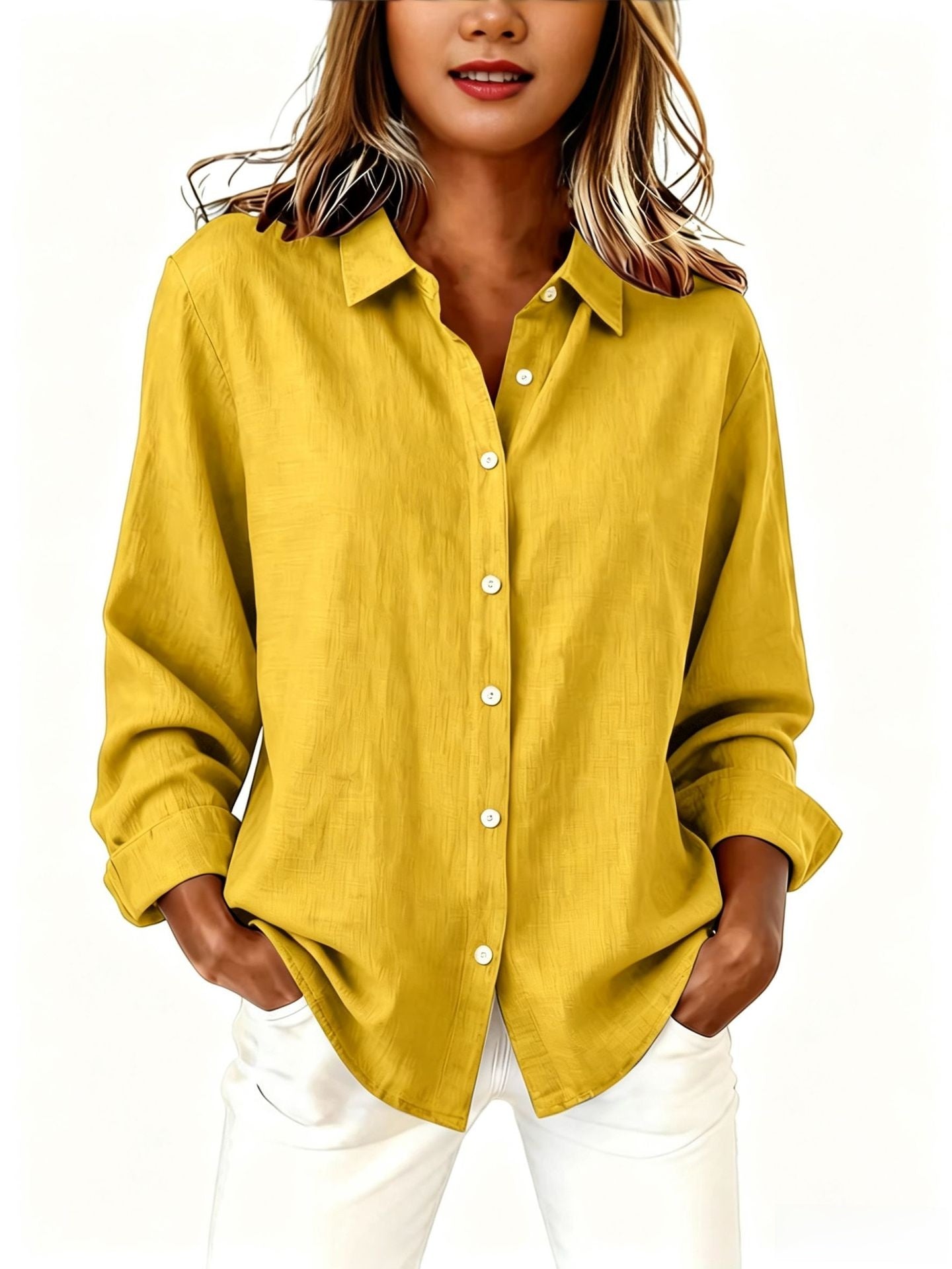 Spring and Summer Lapel Loose Tops Cardigan Long-Sleeved Cotton and Linen Shirts