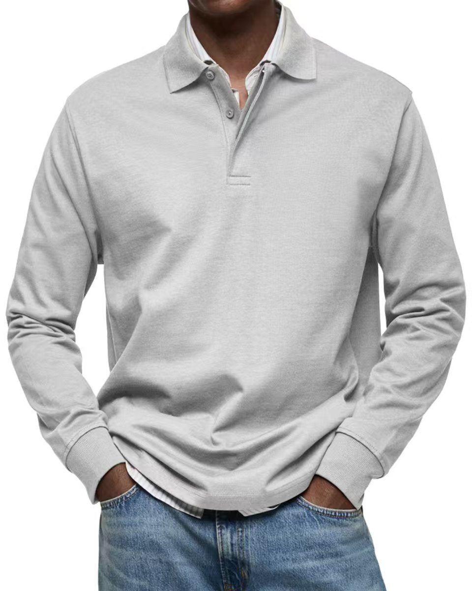 Mens Long Sleeve Button Lapel Polo Shirt