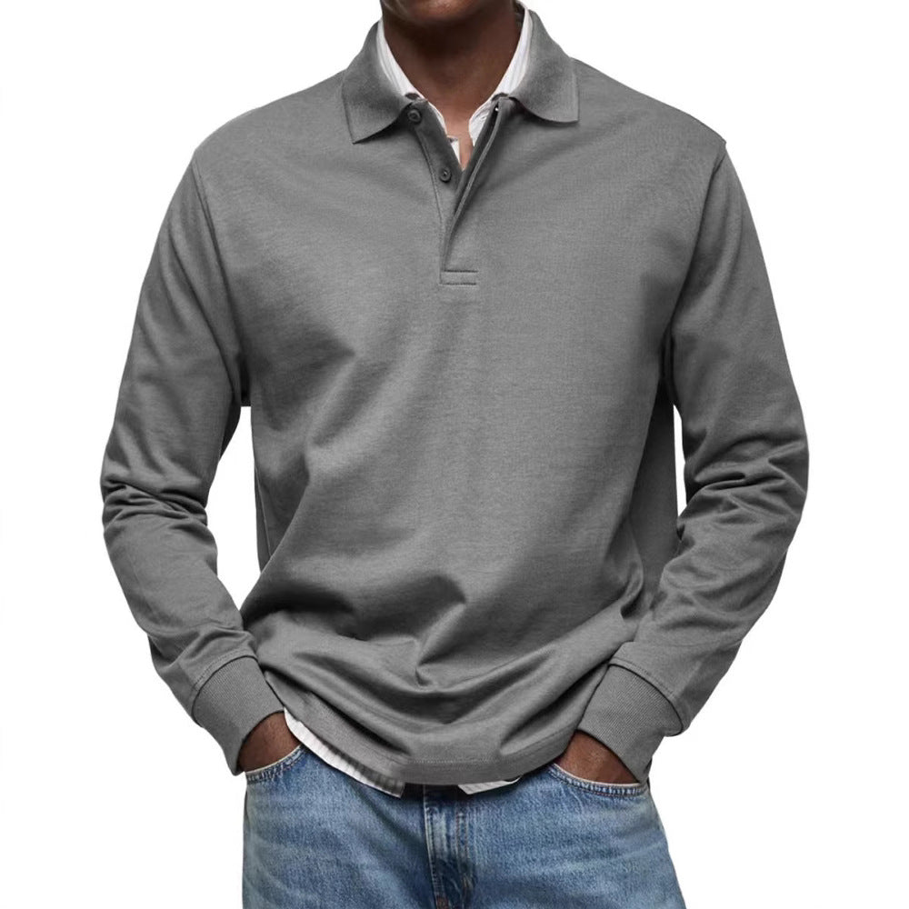 Mens Long Sleeve Button Lapel Polo Shirt