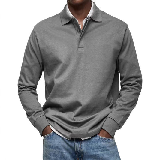 Mens Long Sleeve Button Lapel Polo Shirt