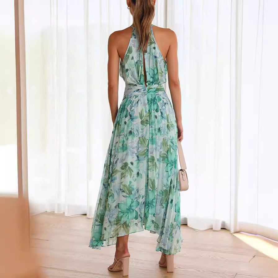 Women's Floral Print V-Neck Swing Dress