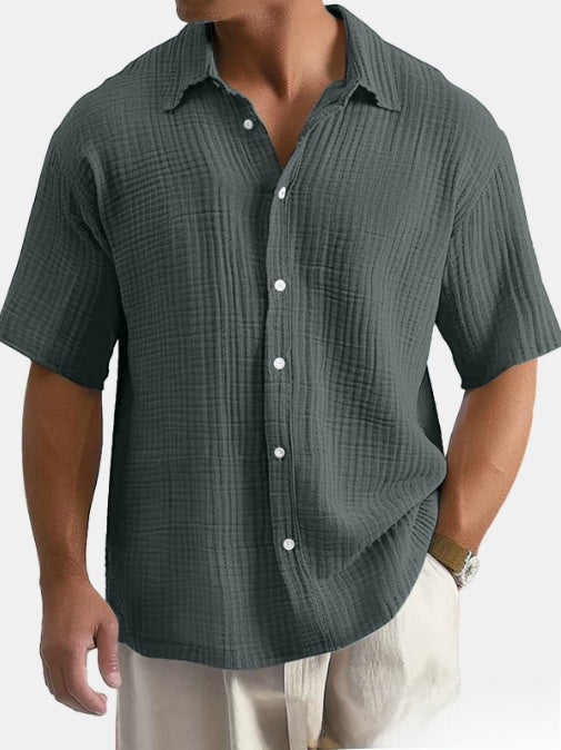 Mens Loose Fit Cotton Short Sleeve Shirt
