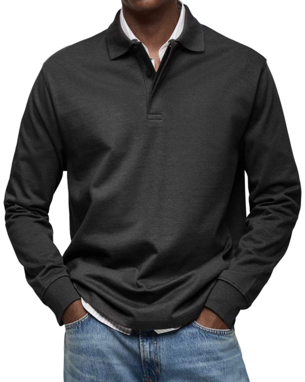 Mens Long Sleeve Button Lapel Polo Shirt