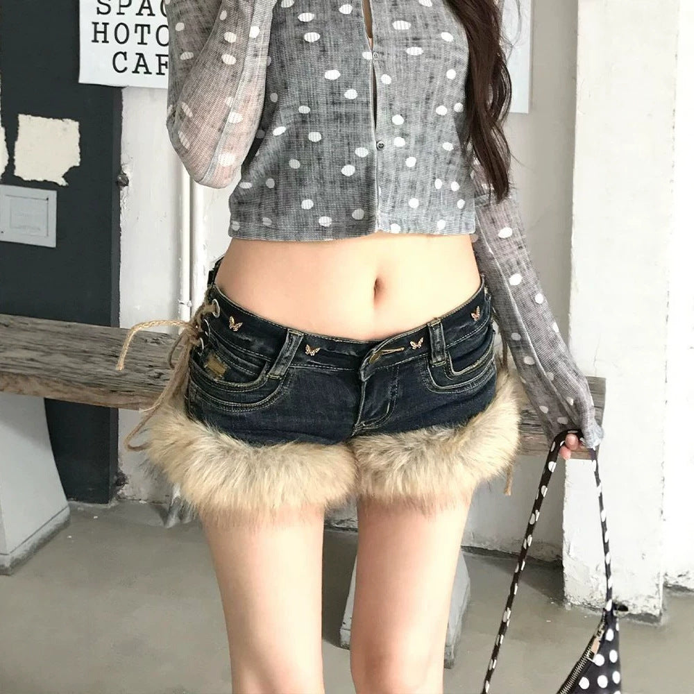 Distressed Denim Shorts High Waist Wide Leg